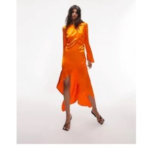 Vibrant Orange Satin Dress